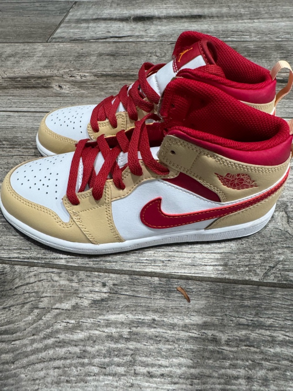 Jordan Kids' High-Top Sneakers in Red, White & Tan